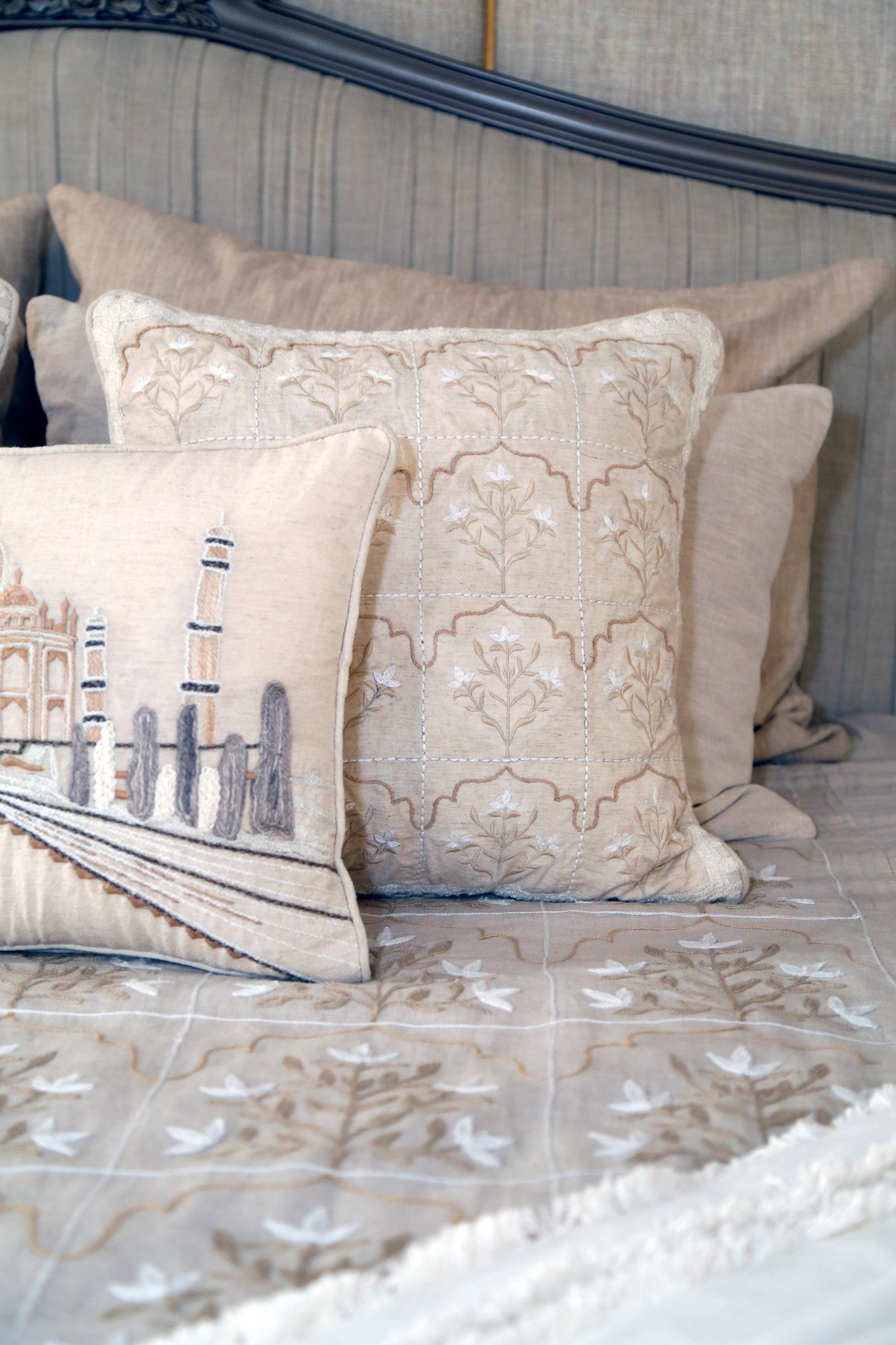 THE TAJ STORY ( PURE COTTON LINEN EMBROIDED BEDSHEET WTH TWO PILLOW COVERS )