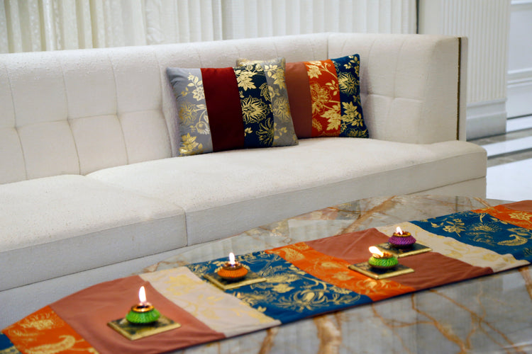 Table linen runner styled with candles