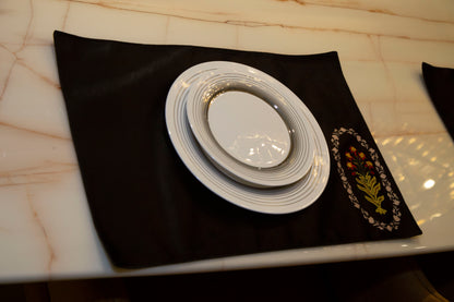 Utsav Rangmat Black Botanical Runner & Mat Set