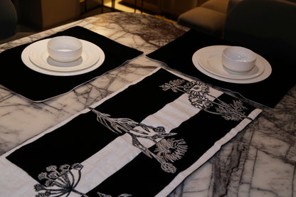 Pushp Saaj Monochrome Floral Runner & Mat Set