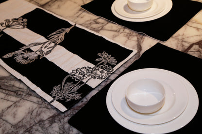 Pushp Saaj Monochrome Floral Runner & Mat Set