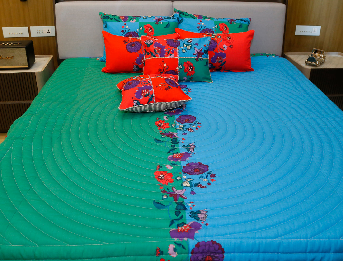 KIMONO (  king size reversible bedcover with2-pillow covers,1 cushion cover)