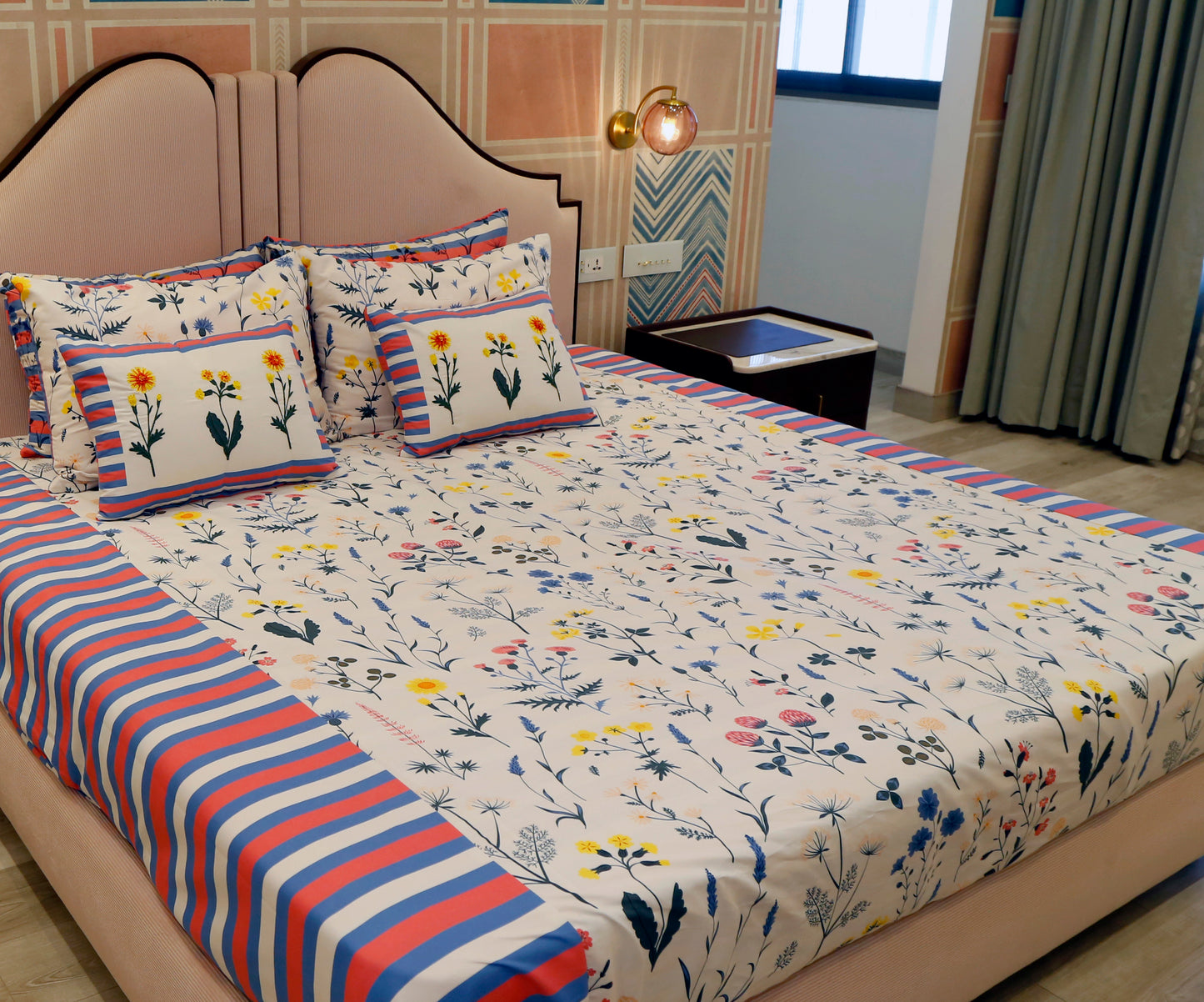 FLORAL WHISPER (  king size reversible bedcover with2-pillow covers,1 cushion cover)