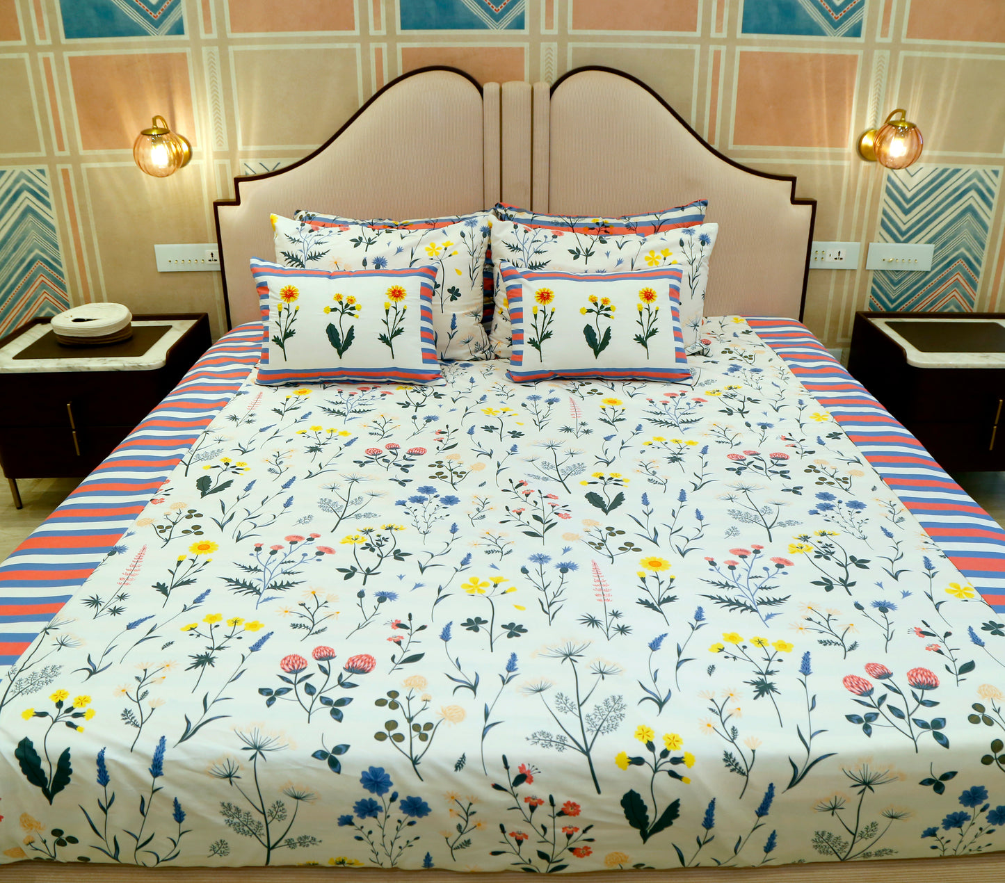 FLORAL WHISPER (  king size reversible bedcover with2-pillow covers,1 cushion cover)