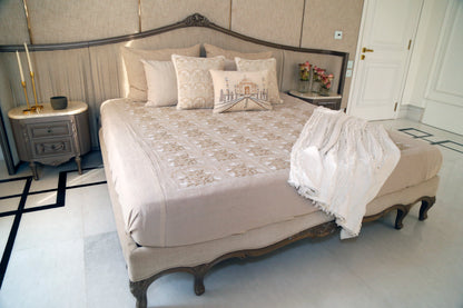 THE TAJ STORY ( PURE COTTON LINEN EMBROIDED BEDSHEET WTH TWO PILLOW COVERS  )