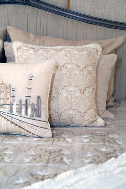 THE TAJ STORY ( PURE COTTON LINEN EMBROIDED BEDSHEET WTH TWO PILLOW COVERS  )