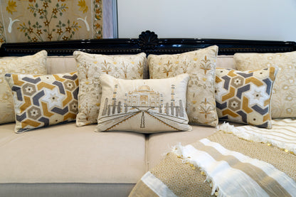 The Taj Story Hand-Embroidered Ivory Cushion — 14x20"
