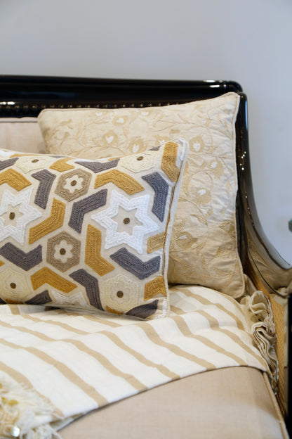 The Taj Story Ivory Machine-Embroidered Cushion — 14x20"
