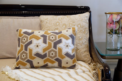 The Taj Story Ivory Machine-Embroidered Cushion — 14x20"