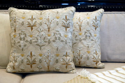 The Taj Story Tasselled Ivory Cushion — 18x18"
