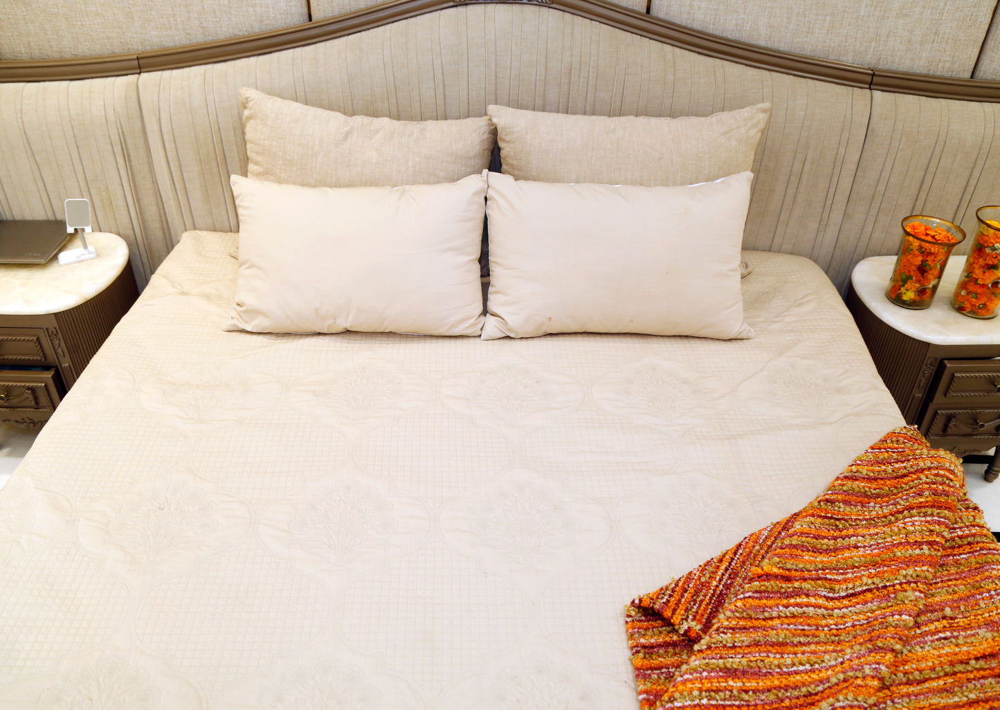 Moonlit florals ( EMBROIDED BEDCOVER WITH 2 PLAIN PILLOW COVERS )