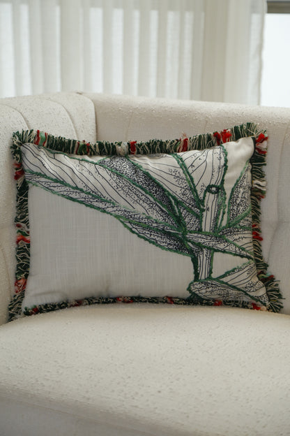 Homestead Ivory Leaf Cushion — 16x24"