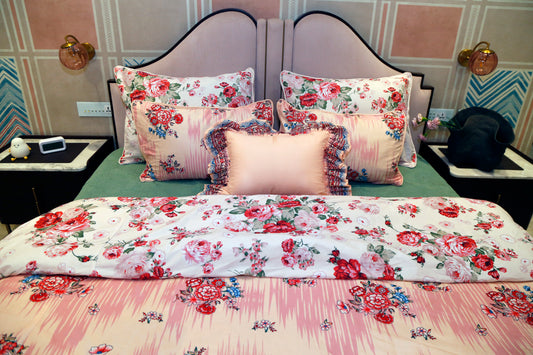ROSE BED (  reversable DUVET COVER 80X100", with 4-pillow covers AND 1 CUSHION COVER )