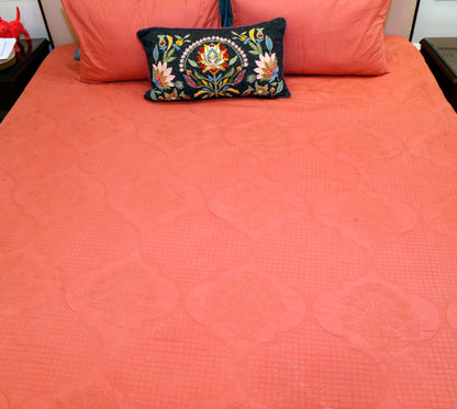 Moonlit florals ( EMBROIDED BEDCOVER WITH 2 PLAIN PILLOW COVERS )
