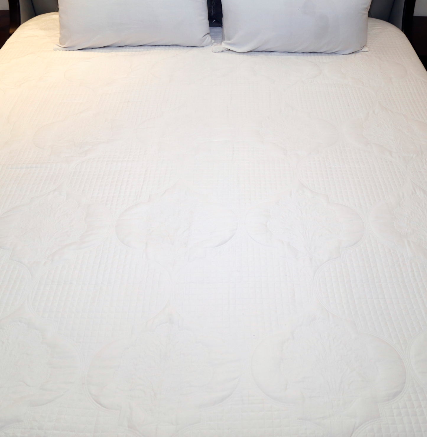 Moonlit florals ( EMBROIDED BEDCOVER WITH 2 PLAIN PILLOW COVERS )