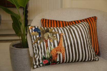 Ebony Frost Giraffe & Toucan Cushion — 14x20"