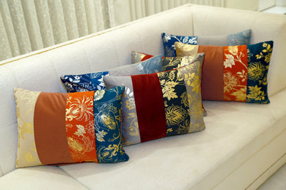 Serenade Red & Teal Gold-Foil Cushion — 14x20"