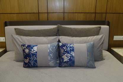 Serenade Grey & Royal Blue Silver-Foil Cushion — 14x20"