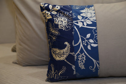 Serenade Grey & Royal Blue Silver-Foil Cushion — 14x20"