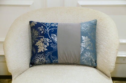 Serenade Grey & Royal Blue Silver-Foil Cushion — 14x20"