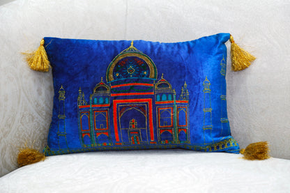 Taj Embroidered Velvet Cushion — 16x24"