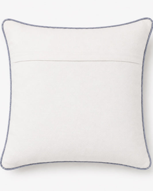 Into the Blue Elephant cushion cover, reverse showing ivory back with blue piping