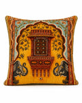 Royal Jharokha beaded velvet cushion cover, front view on white