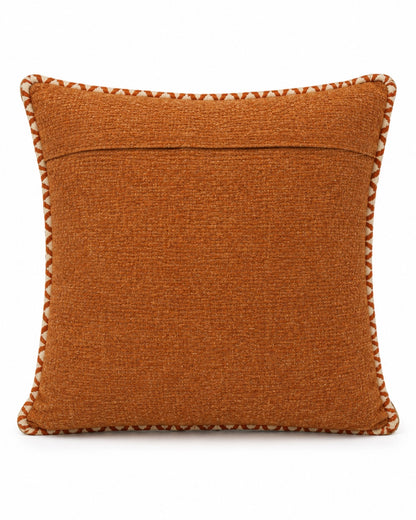 Royal Jharokha cushion cover, reverse showing rust chenille back with whip-stitch trim