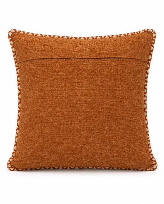 Royal Jharokha cushion cover, reverse showing rust chenille back with whip-stitch trim