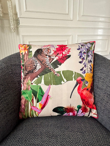 Velour Whisper Jungle Scene Cushion — 18x18"