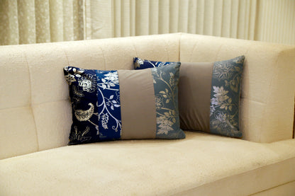 Serenade Grey & Royal Blue Silver-Foil Cushion — 14x20"