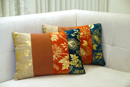 Serenade Teal & Orange Gold-Foil Cushion — 14x20"